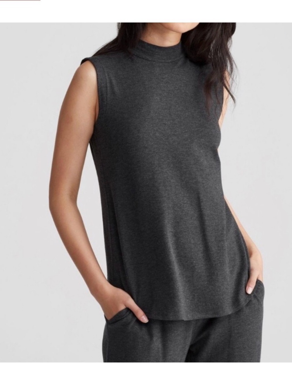 Eileen Fisher Charcoal Mock Neck Sleeveless Tank